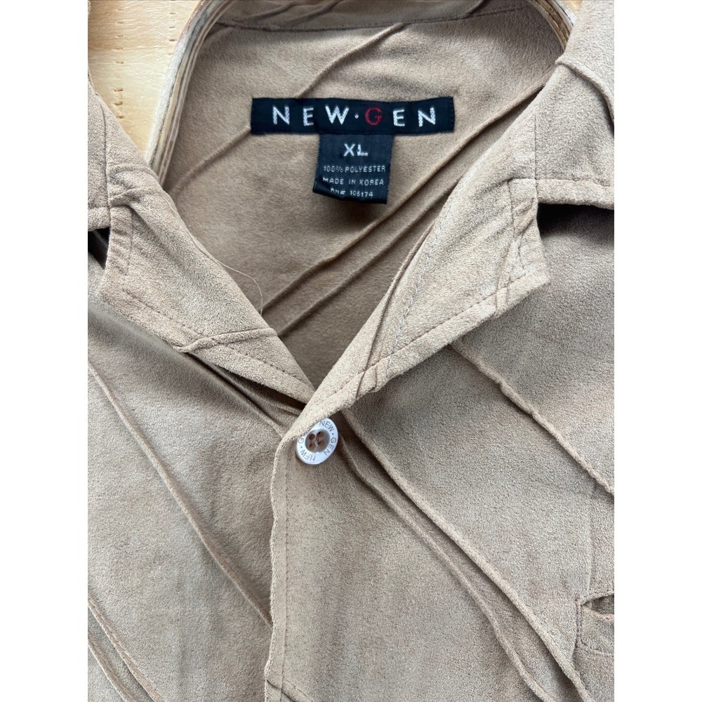 NEW GEN Mens‎ XL Tan Textured Pleated Button Up Casual Shirt Made Korea